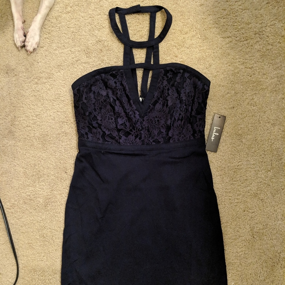 Lulu's Navy Blue Lace Bodycon Dress